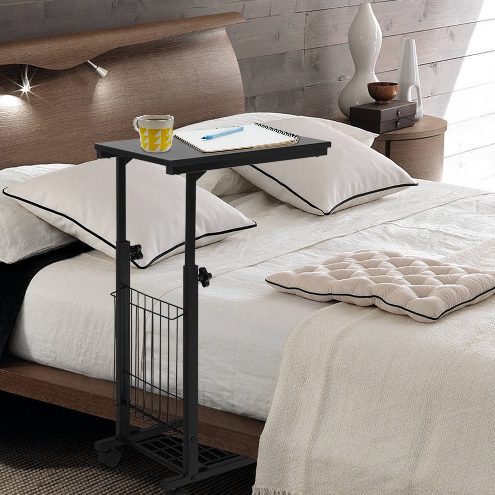 Rolling Height Adjustable Sofa End Side Table, Black End & Side Tables   at Gallery Canada