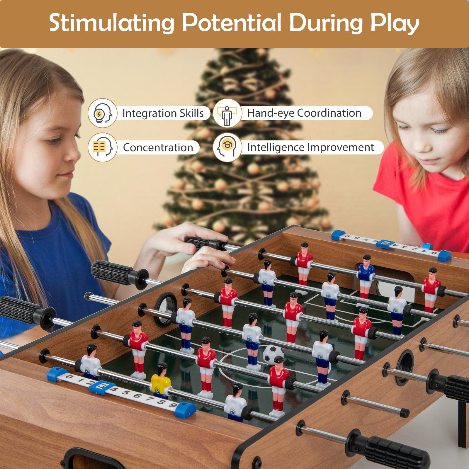 27 Inch Foosball Table Mini Tabletop Soccer Game, Brown Game Room at Gallery Canada