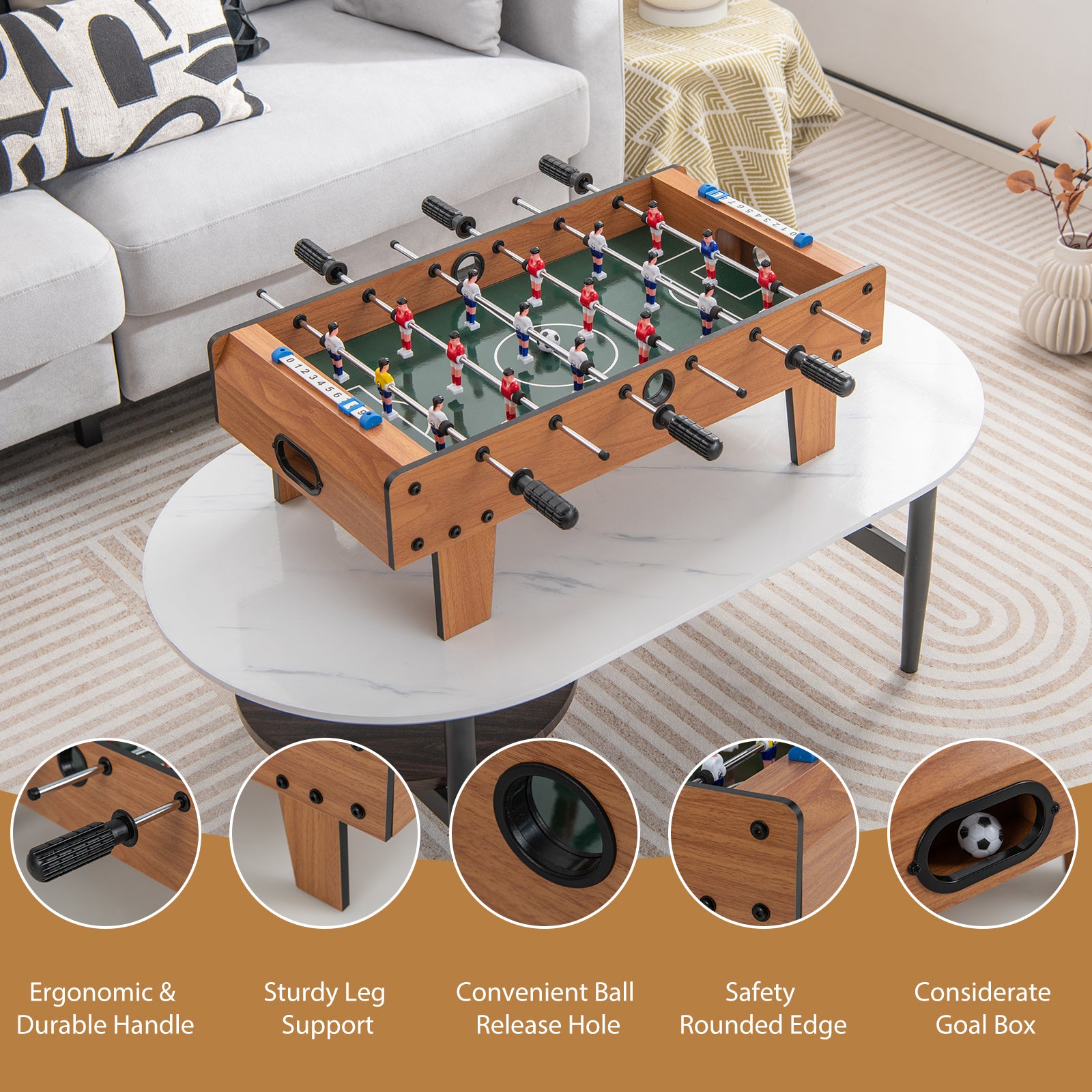 27 Inch Foosball Table Mini Tabletop Soccer Game, Brown Game Room at Gallery Canada