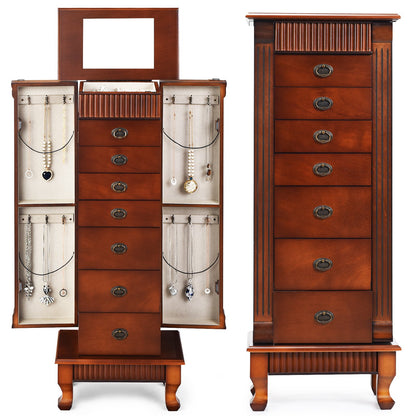 Wooden Jewelry Armoire Cabinet Storage Chest with Drawers and Swing Doors, Brown Jewelry Armoires   at Gallery Canada