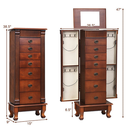 Wooden Jewelry Armoire Cabinet Storage Chest with Drawers and Swing Doors, Brown Jewelry Armoires   at Gallery Canada