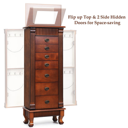 Wooden Jewelry Armoire Cabinet Storage Chest with Drawers and Swing Doors, Brown Jewelry Armoires   at Gallery Canada