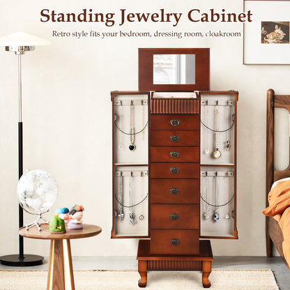 Wooden Jewelry Armoire Cabinet Storage Chest with Drawers and Swing Doors, Brown Jewelry Armoires   at Gallery Canada