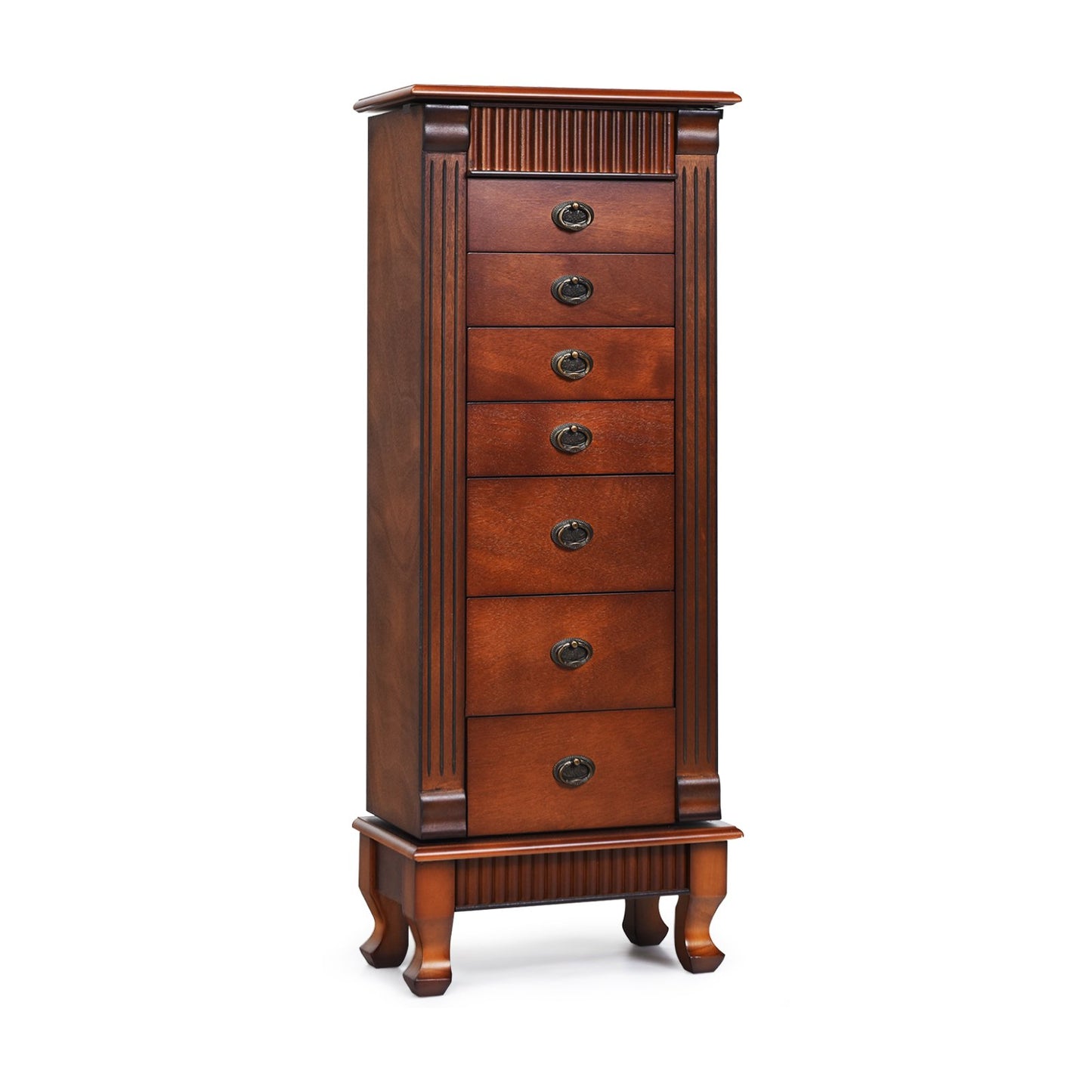 Wooden Jewelry Armoire Cabinet Storage Chest with Drawers and Swing Doors, Brown Jewelry Armoires   at Gallery Canada