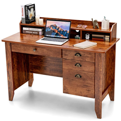 Vintage Computer Desk with Storage Shelves and 4 Drawers, Rustic Brown Computer Desks   at Gallery Canada