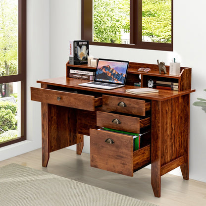 Vintage Computer Desk with Storage Shelves and 4 Drawers, Rustic Brown Computer Desks   at Gallery Canada