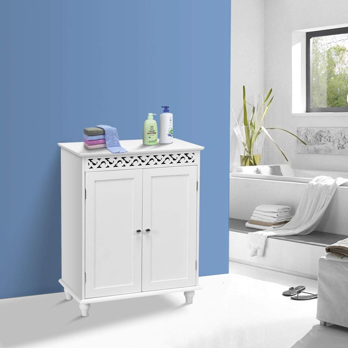 White Wooden 2-Door Storage Cabinet Cupboard, White Floor Cabinets   at Gallery Canada