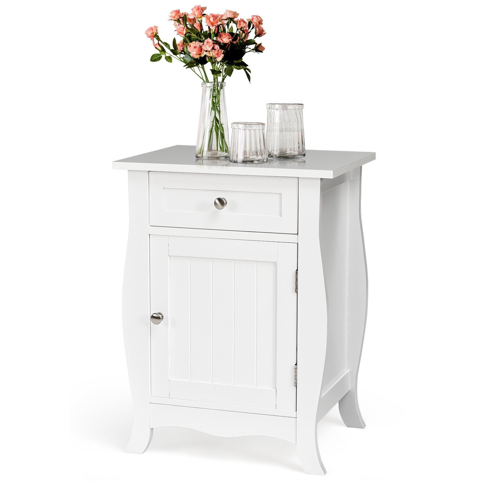 Wooden Accent End Table with Drawer Storage Cabinet Nightstand, White Nightstands White at Gallery Canada