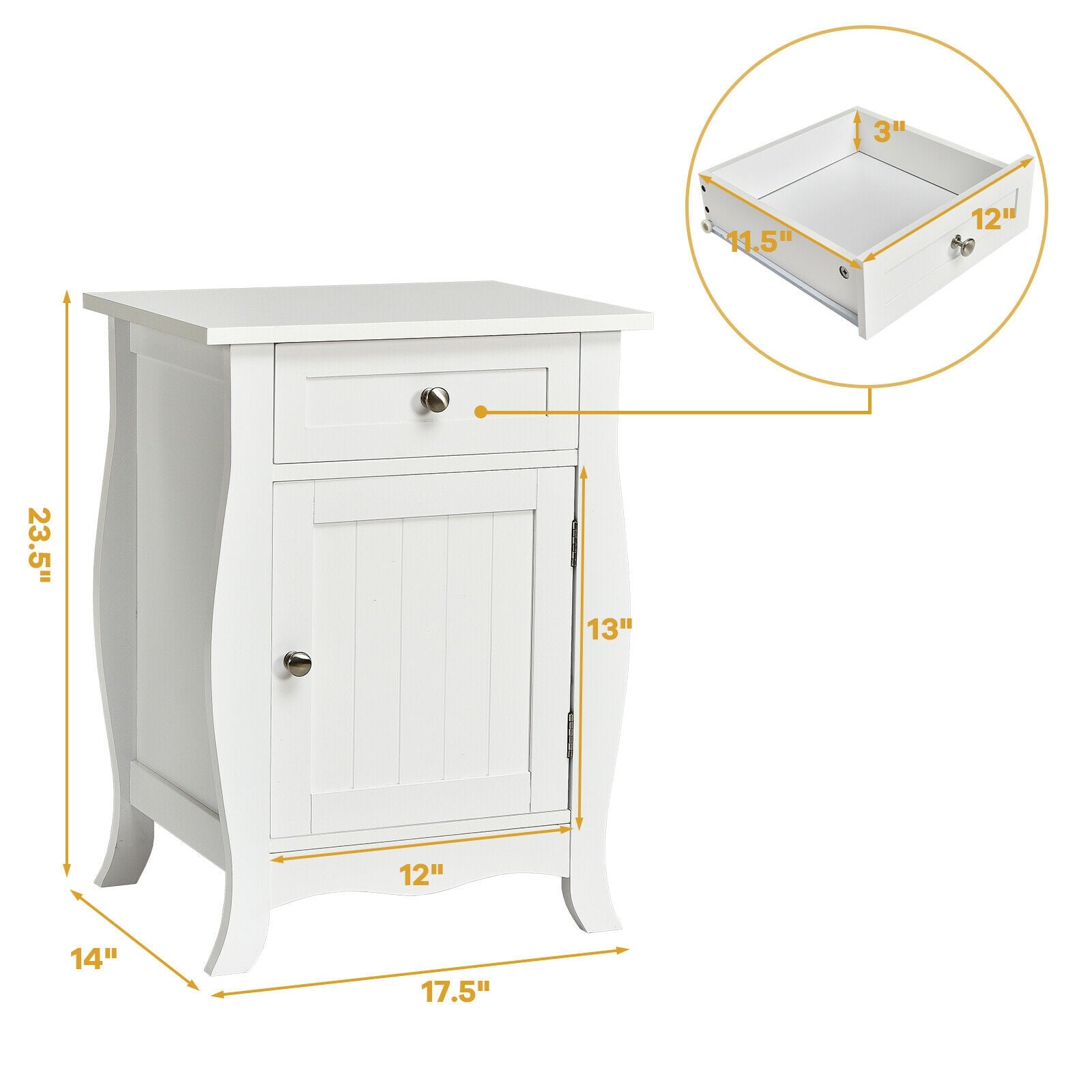 Wooden Accent End Table with Drawer Storage Cabinet Nightstand, White Nightstands at Gallery Canada