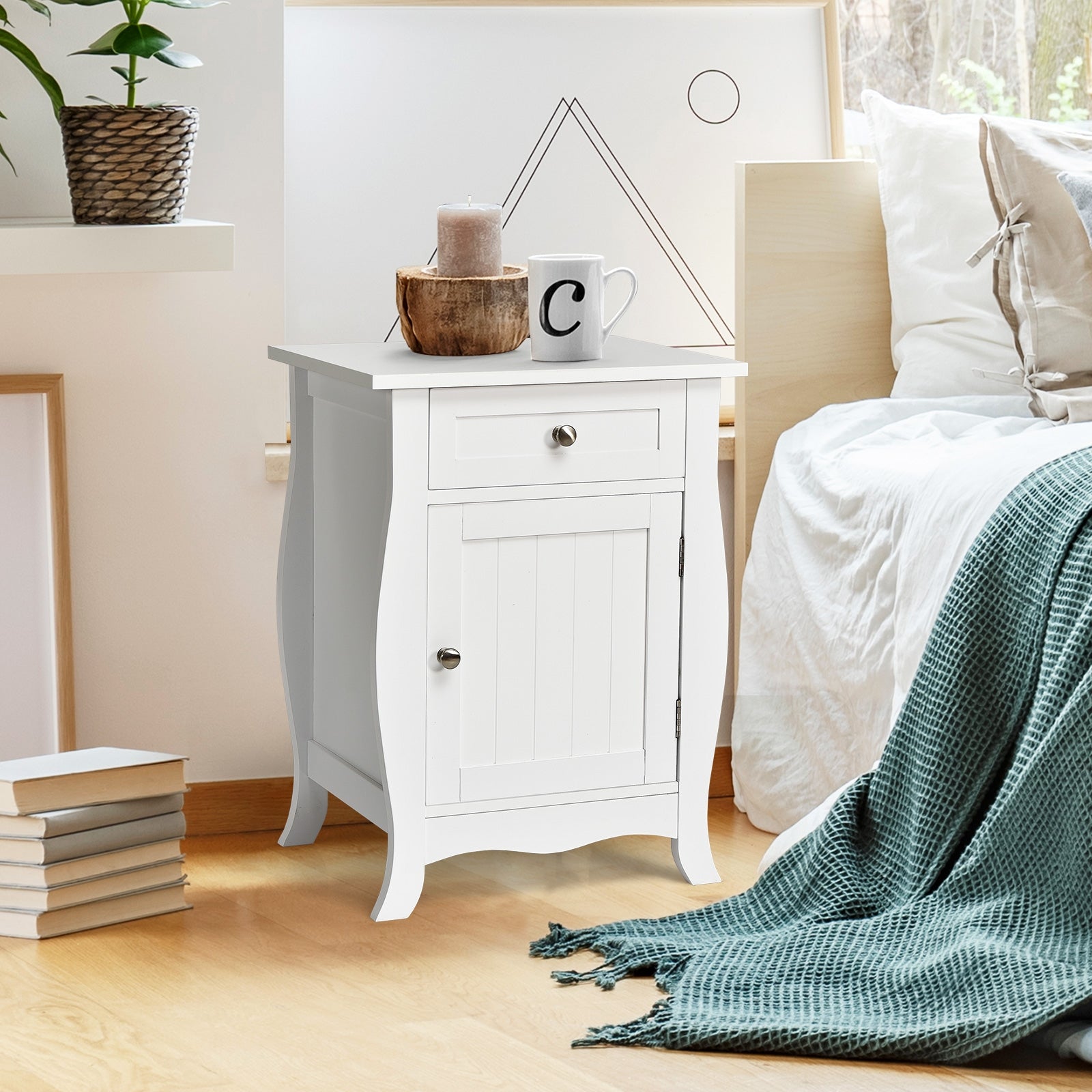 Wooden Accent End Table with Drawer Storage Cabinet Nightstand, White Nightstands at Gallery Canada