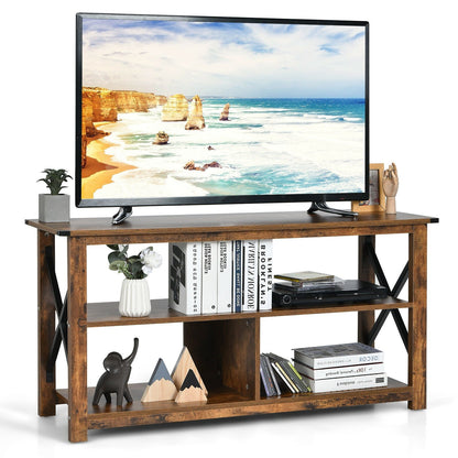 Modern Farmhouse TV Stand Entertainment Center for TV's up to 55-Inch with Open Shelves, Brown Entertainment Centers & TV Stands   at Gallery Canada