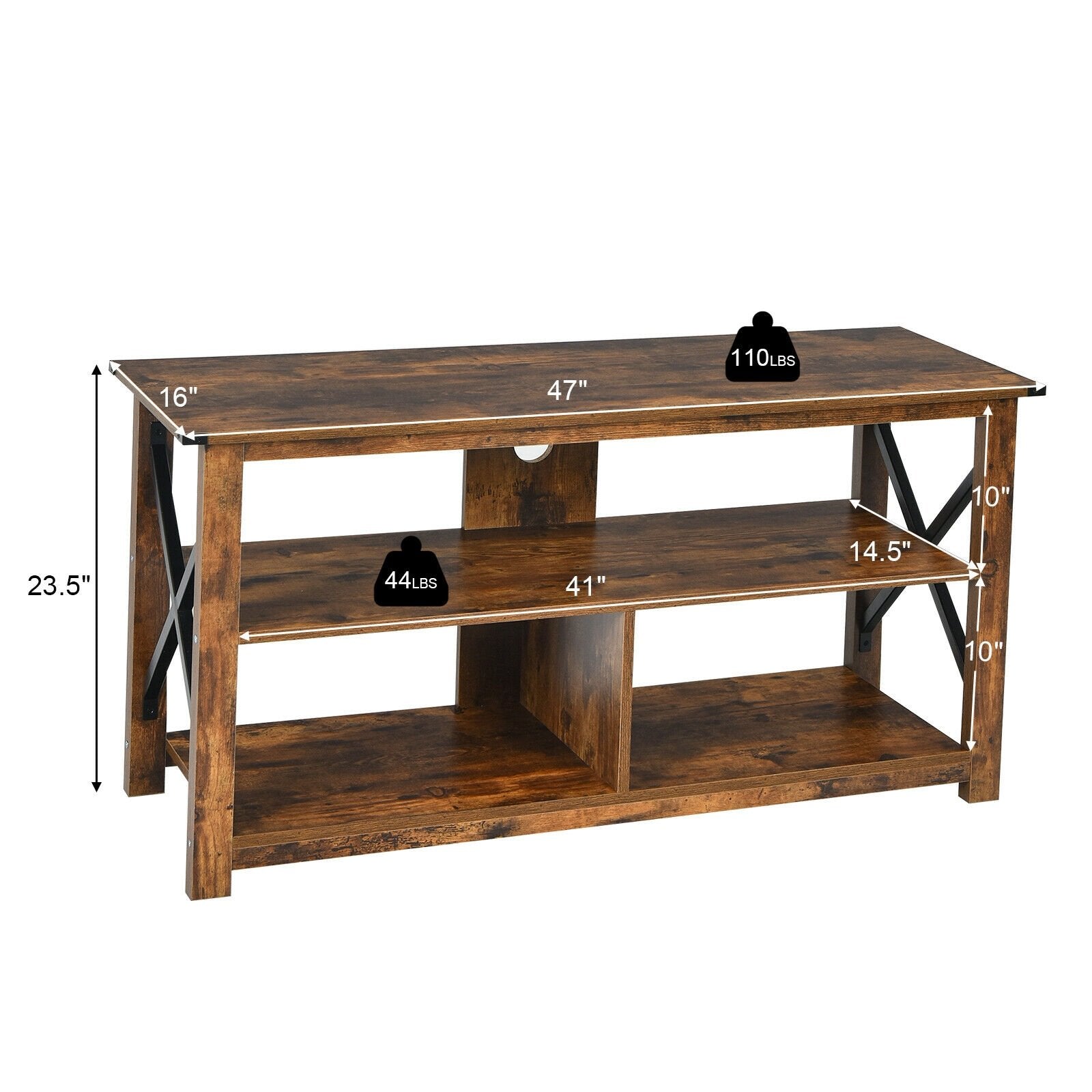 Modern Farmhouse TV Stand Entertainment Center for TV's up to 55-Inch with Open Shelves, Brown Entertainment Centers & TV Stands   at Gallery Canada