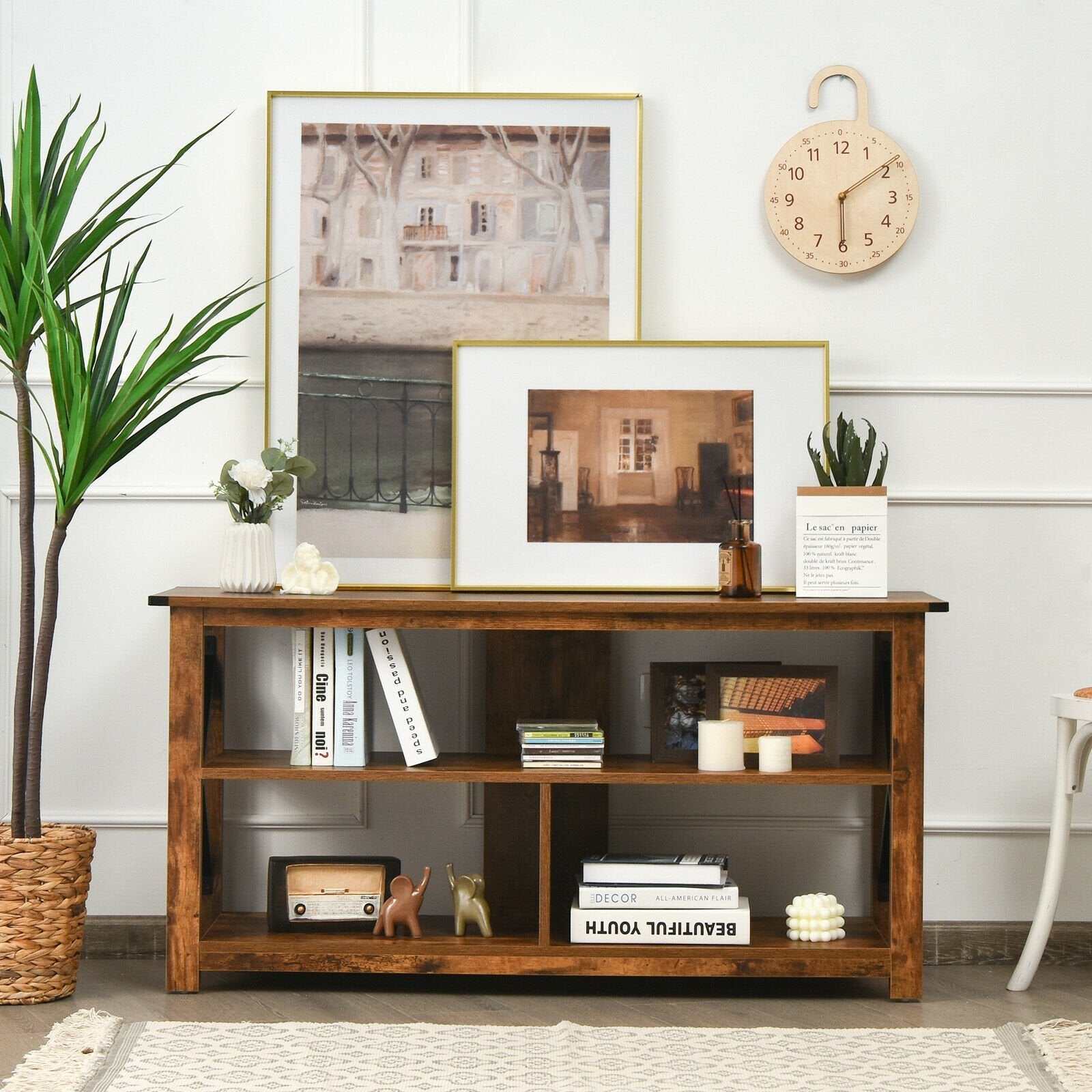 Modern Farmhouse TV Stand Entertainment Center for TV's up to 55-Inch with Open Shelves, Brown Entertainment Centers & TV Stands   at Gallery Canada