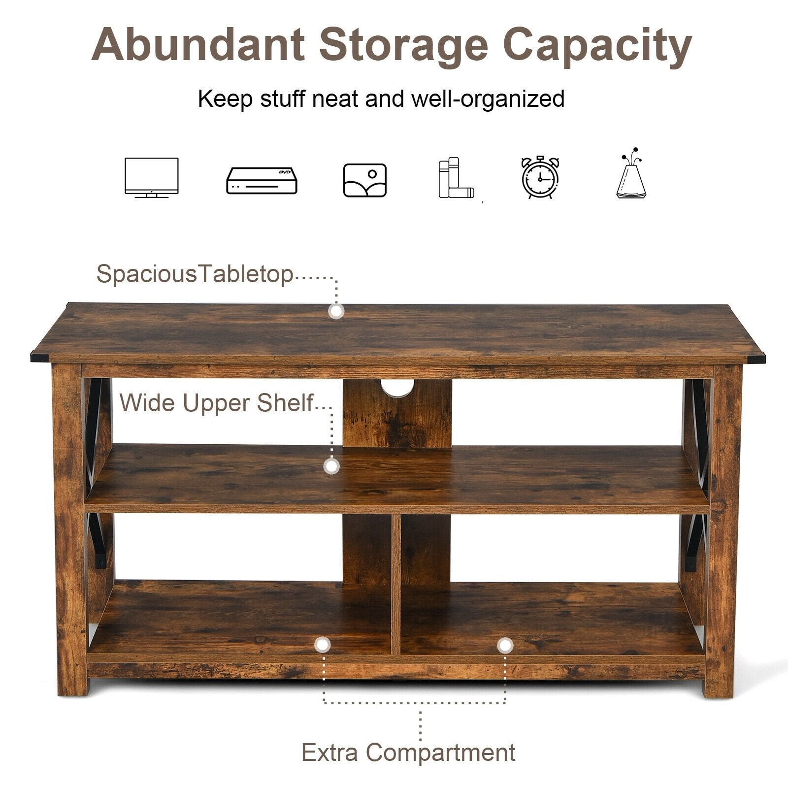 Modern Farmhouse TV Stand Entertainment Center for TV's up to 55-Inch with Open Shelves, Brown Entertainment Centers & TV Stands   at Gallery Canada