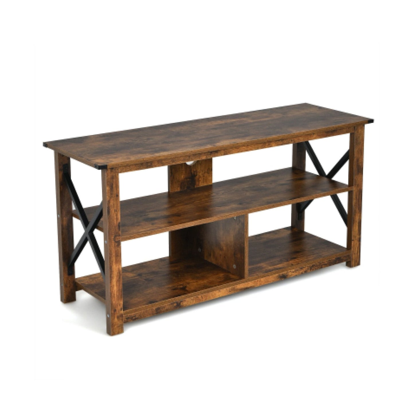 Modern Farmhouse TV Stand Entertainment Center for TV's up to 55-Inch with Open Shelves, Brown Entertainment Centers & TV Stands   at Gallery Canada