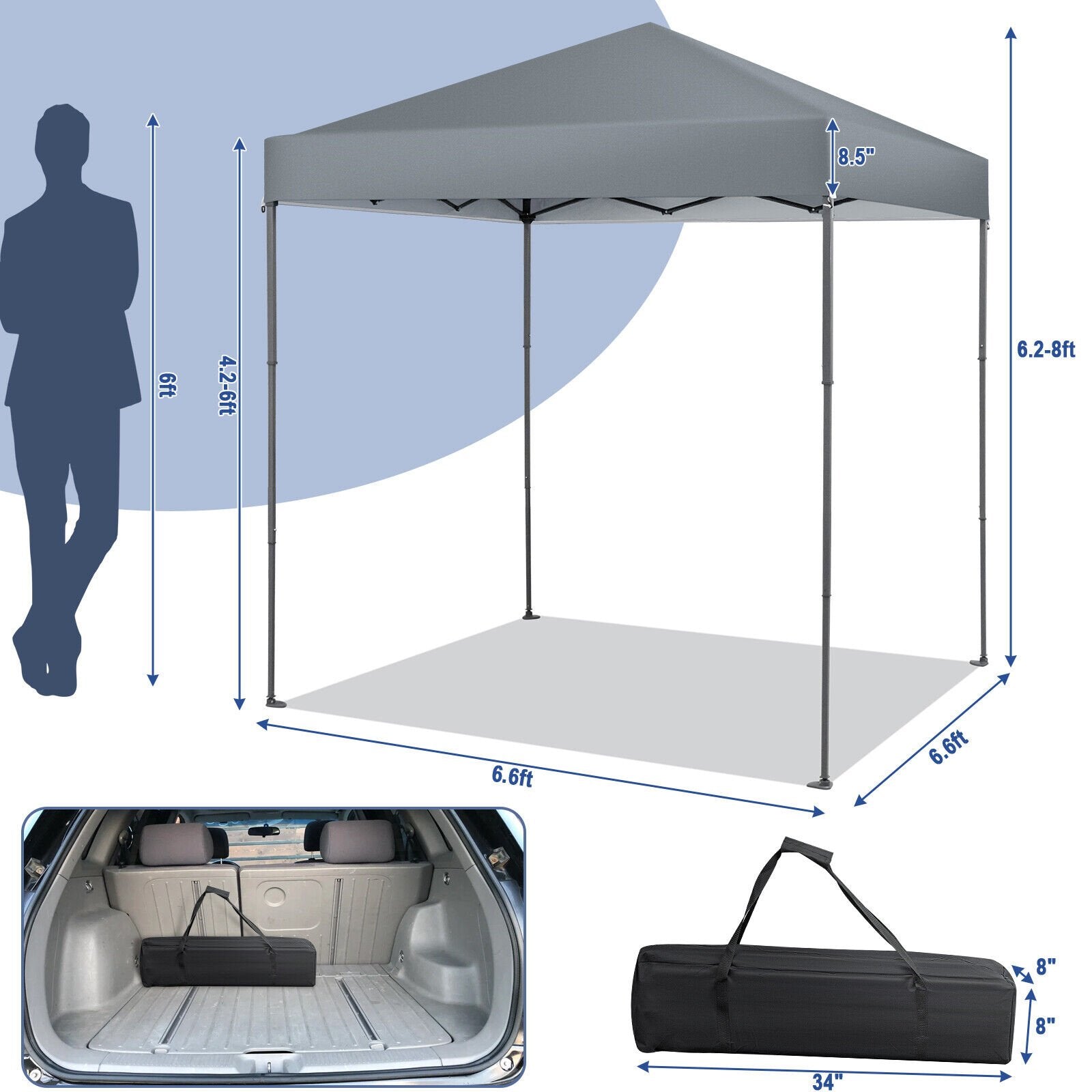 6.6 x 6.6 Feet Outdoor Pop-up Canopy Tent with UPF 50+ Sun Protection, Gray Canopies   at Gallery Canada