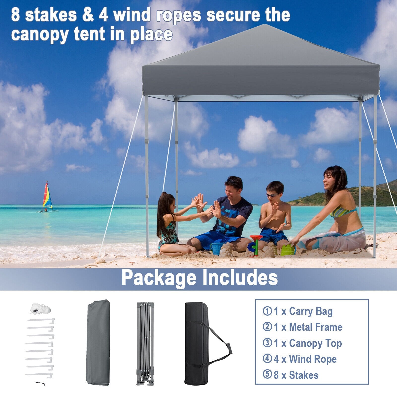 6.6 x 6.6 Feet Outdoor Pop-up Canopy Tent with UPF 50+ Sun Protection, Gray Canopies   at Gallery Canada