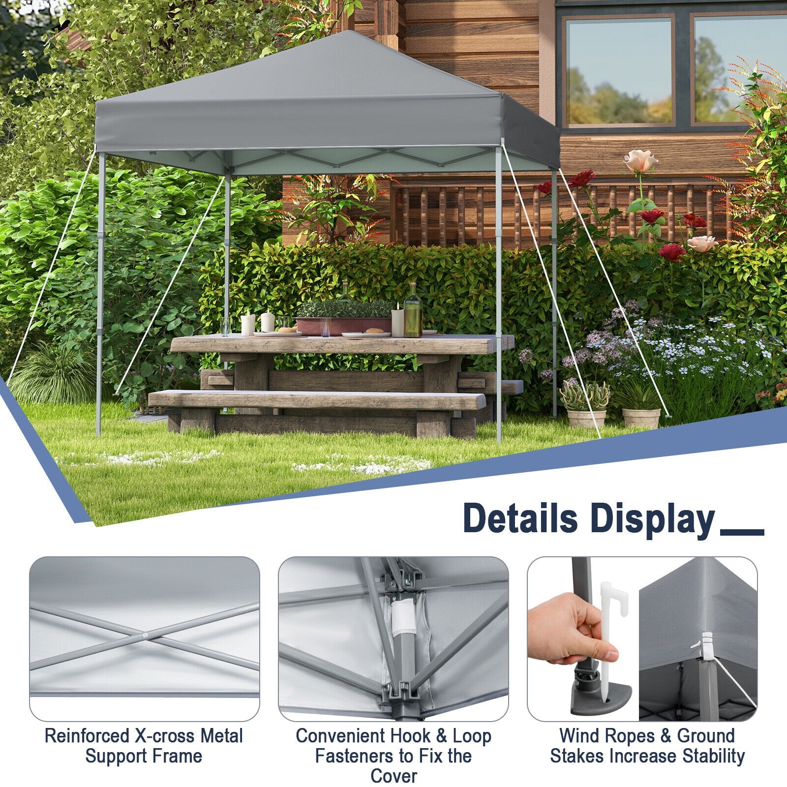 6.6 x 6.6 Feet Outdoor Pop-up Canopy Tent with UPF 50+ Sun Protection, Gray Canopies   at Gallery Canada