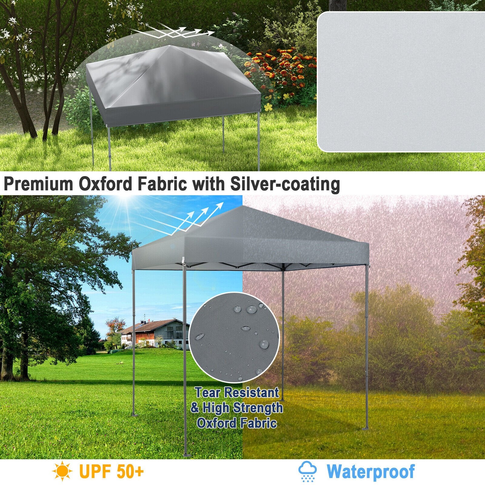 6.6 x 6.6 Feet Outdoor Pop-up Canopy Tent with UPF 50+ Sun Protection, Gray Canopies   at Gallery Canada