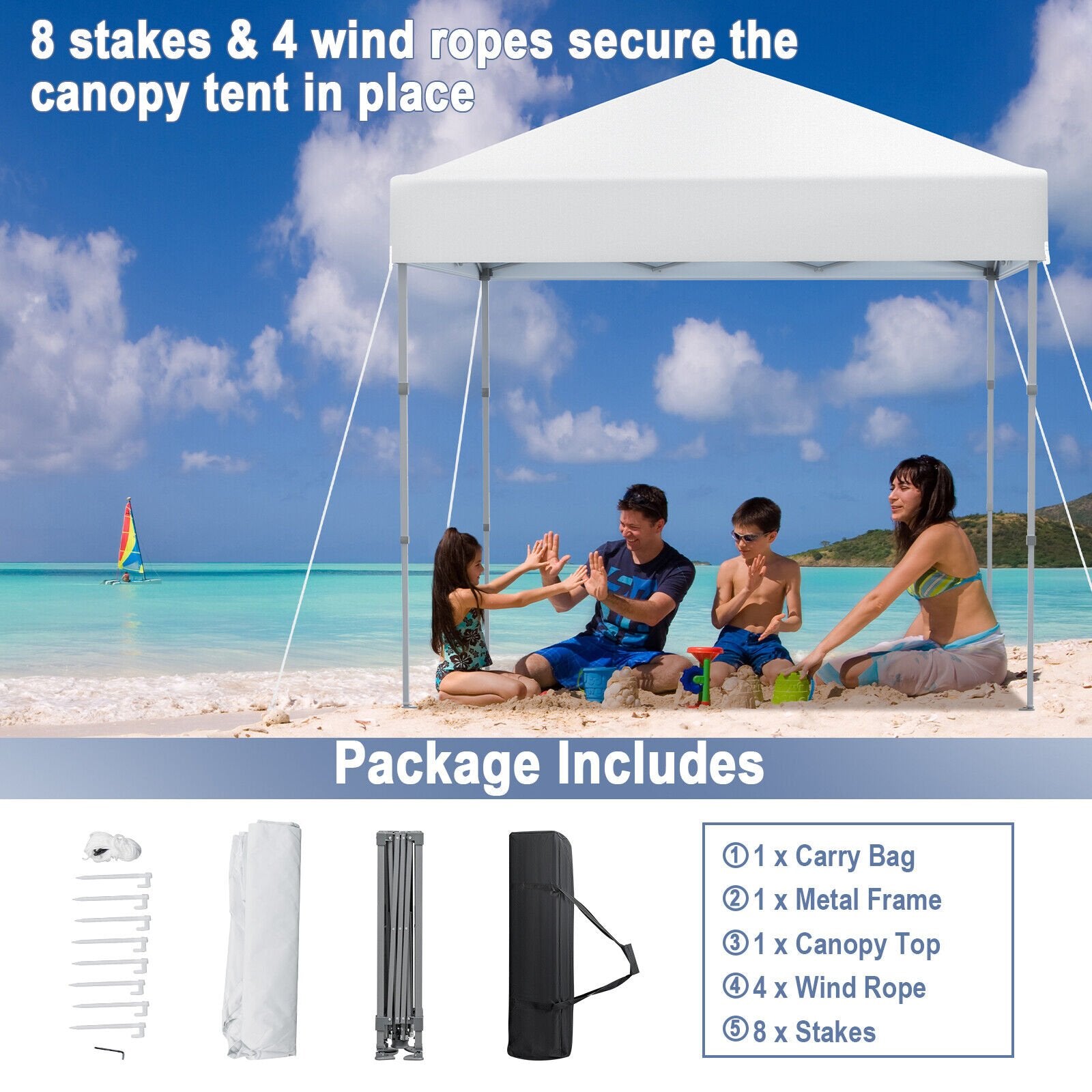 6.6 x 6.6 Feet Outdoor Pop-up Canopy Tent with UPF 50+ Sun Protection, White Canopies   at Gallery Canada