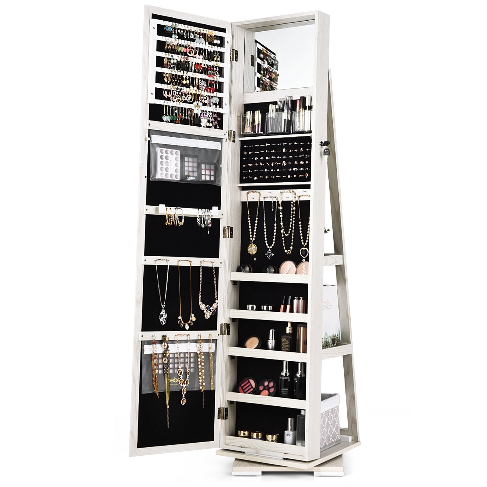 360° Rotatable 2-in-1 Lockable Jewelry Cabinet with Full-Length Mirror, White Jewelry Armoires   at Gallery Canada