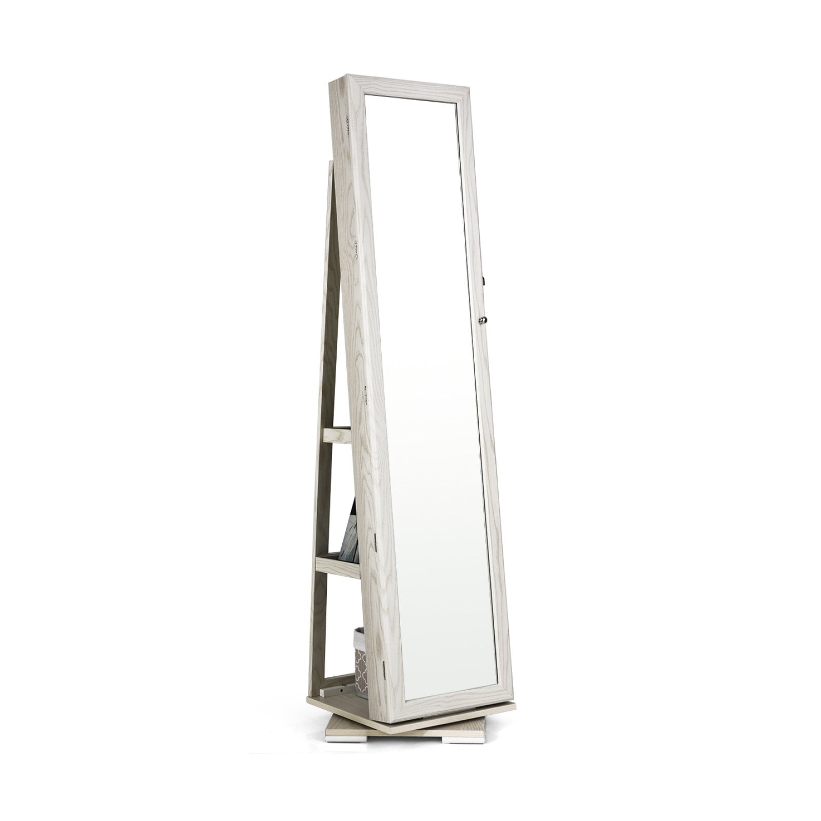 360° Rotatable 2-in-1 Lockable Jewelry Cabinet with Full-Length Mirror, White Jewelry Armoires   at Gallery Canada