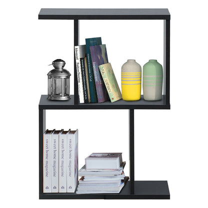 2/3/4 Tiers Wooden S-Shaped Bookcase for Living Room Bedroom Office-2-Tier, Black Bookcases   at Gallery Canada