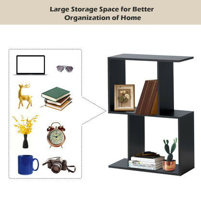 2/3/4 Tiers Wooden S-Shaped Bookcase for Living Room Bedroom Office-2-Tier, Black Bookcases   at Gallery Canada