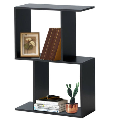 2/3/4 Tiers Wooden S-Shaped Bookcase for Living Room Bedroom Office-2-Tier, Black Bookcases   at Gallery Canada