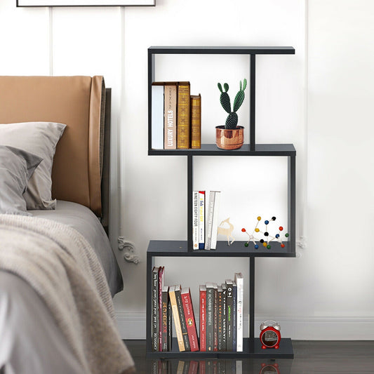 2/3/4 Tiers Wooden S-Shaped Bookcase for Living Room Bedroom Office-3-Tier, Black Bookcases Black  at Gallery Canada