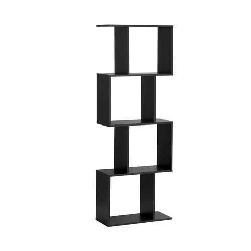 2/3/4 Tiers Wooden S-Shaped Bookcase for Living Room Bedroom Office-4-Tier, Black