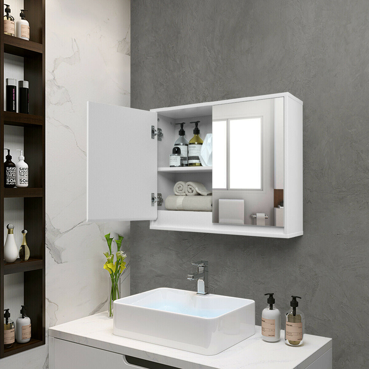 2-Door Wall-Mounted Bathroom Mirrored Medicine Cabinet, White - Gallery Canada
