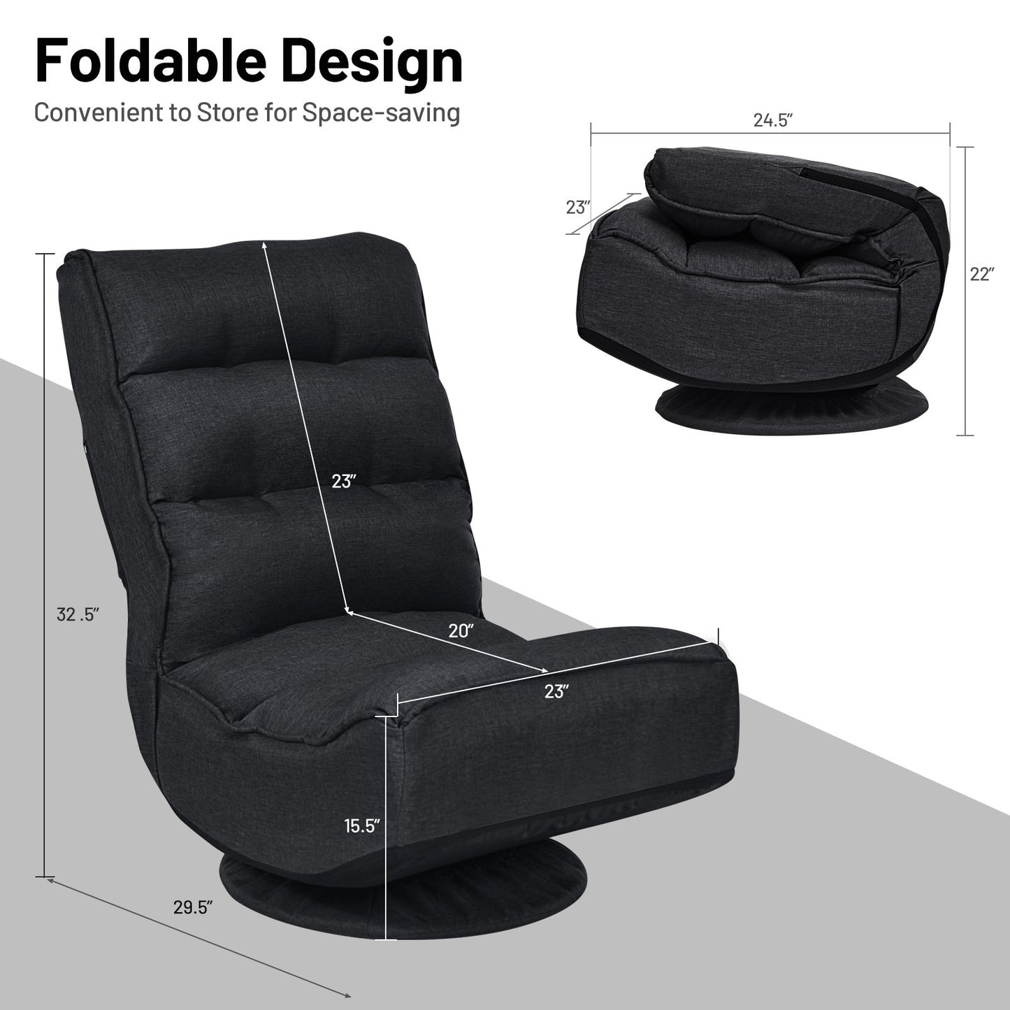 5-Position Folding Floor Gaming Chair, Black Floor Chairs   at Gallery Canada