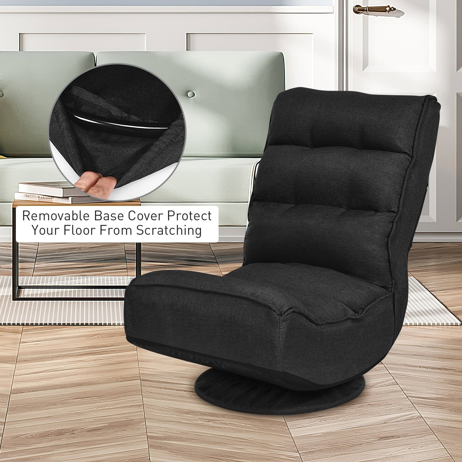 5-Position Folding Floor Gaming Chair, Black Floor Chairs   at Gallery Canada