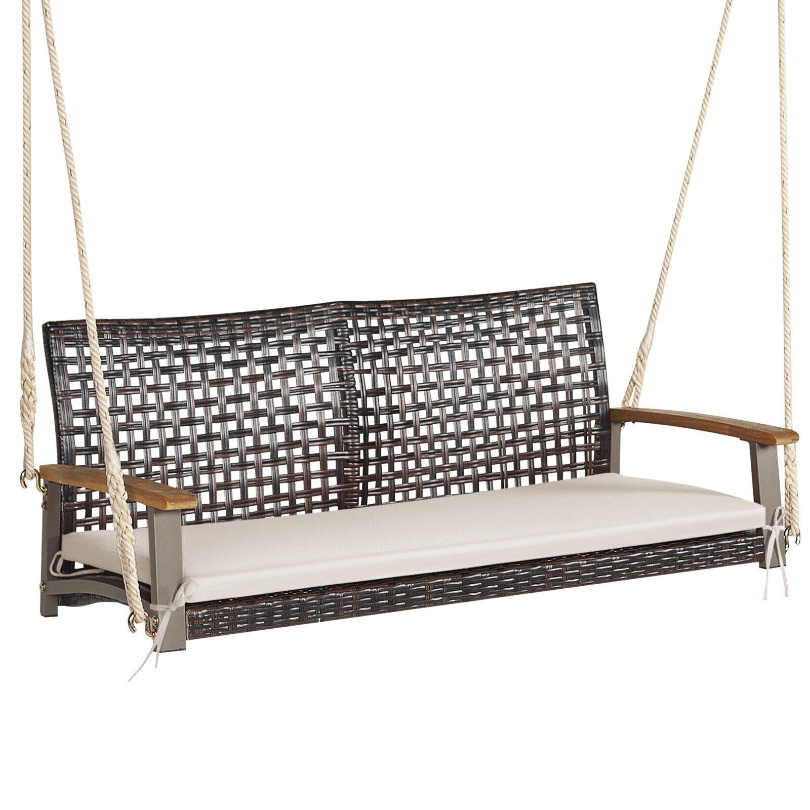 2-Person Rattan Hanging Porch Swing Chair, Off White - Gallery Canada