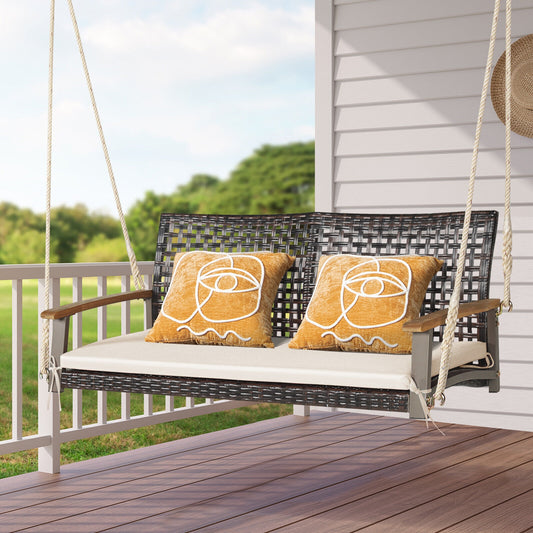 2-Person Rattan Hanging Porch Swing Chair, Off White - Gallery Canada