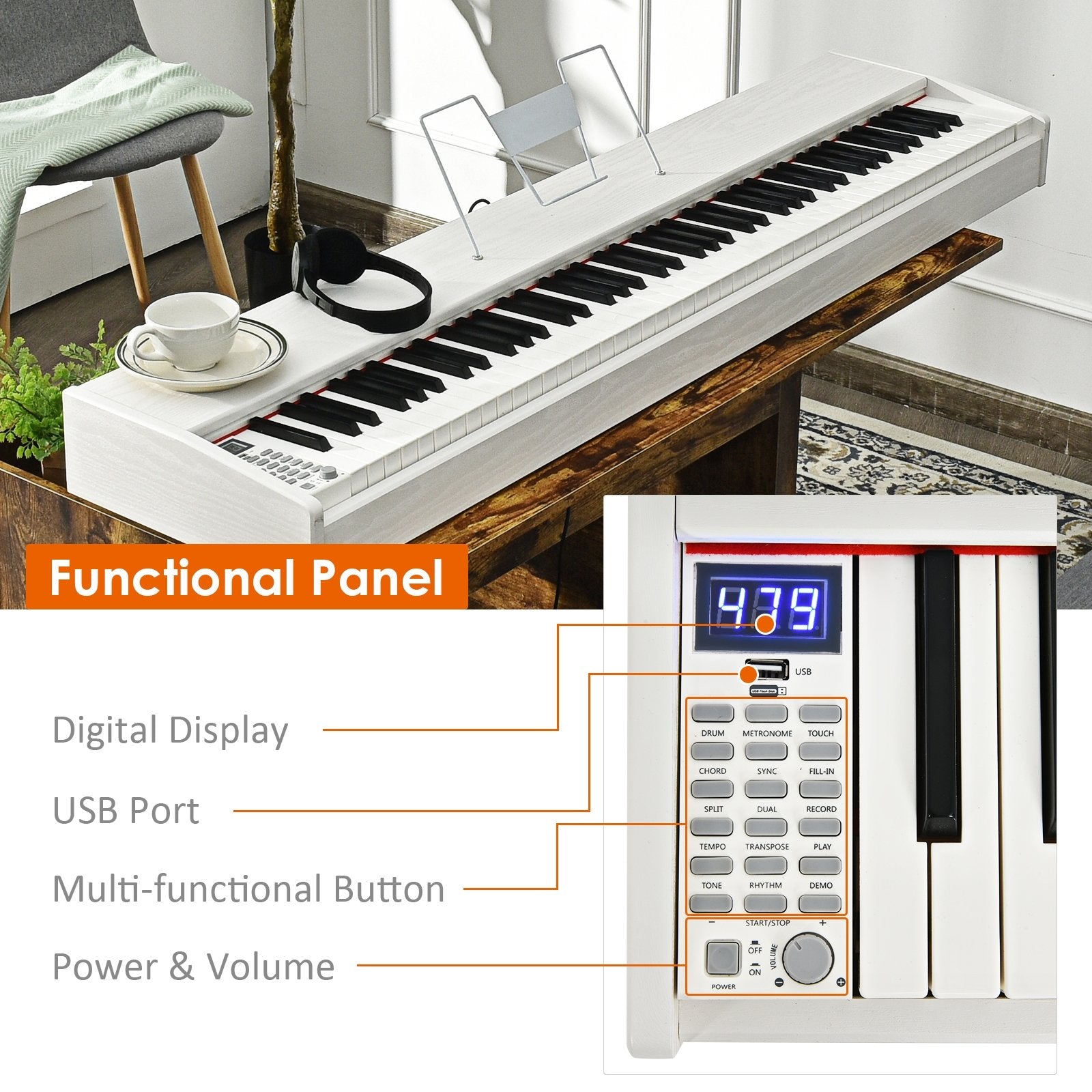 88-Key Full Size Digital Piano Weighted Keyboard with Sustain Pedal, White Pianos & Keyboards   at Gallery Canada