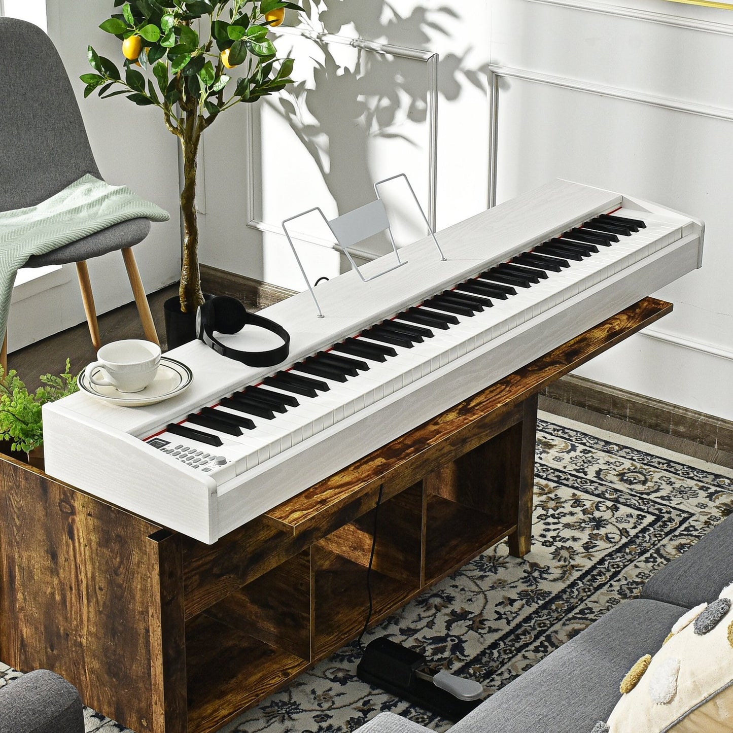 88-Key Full Size Digital Piano Weighted Keyboard with Sustain Pedal, White Pianos & Keyboards   at Gallery Canada