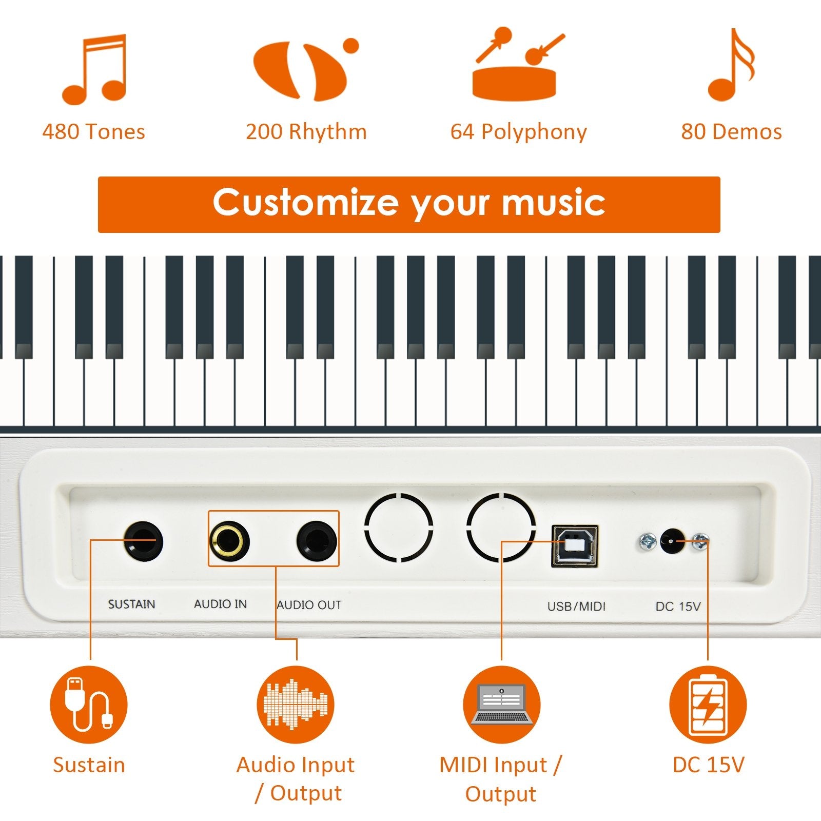 88-Key Full Size Digital Piano Weighted Keyboard with Sustain Pedal, White Pianos & Keyboards   at Gallery Canada