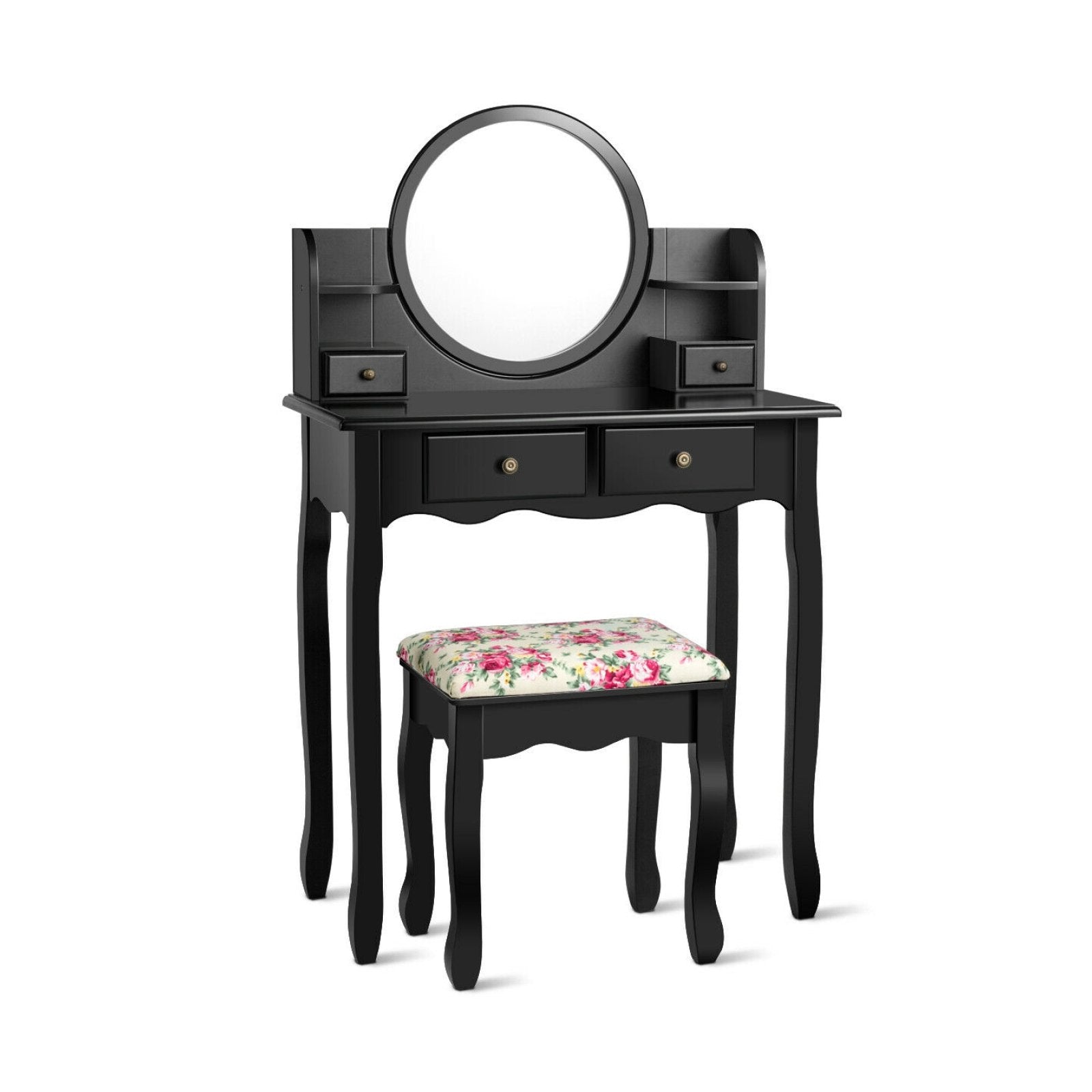 Makeup Vanity Table Set Girls Dressing Table with Drawers Oval Mirror, Black Makeup Vanities   at Gallery Canada