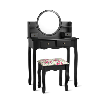 Makeup Vanity Table Set Girls Dressing Table with Drawers Oval Mirror, Black - Gallery Canada