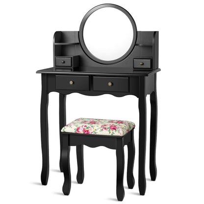 Makeup Vanity Table Set Girls Dressing Table with Drawers Oval Mirror, Black Makeup Vanities   at Gallery Canada