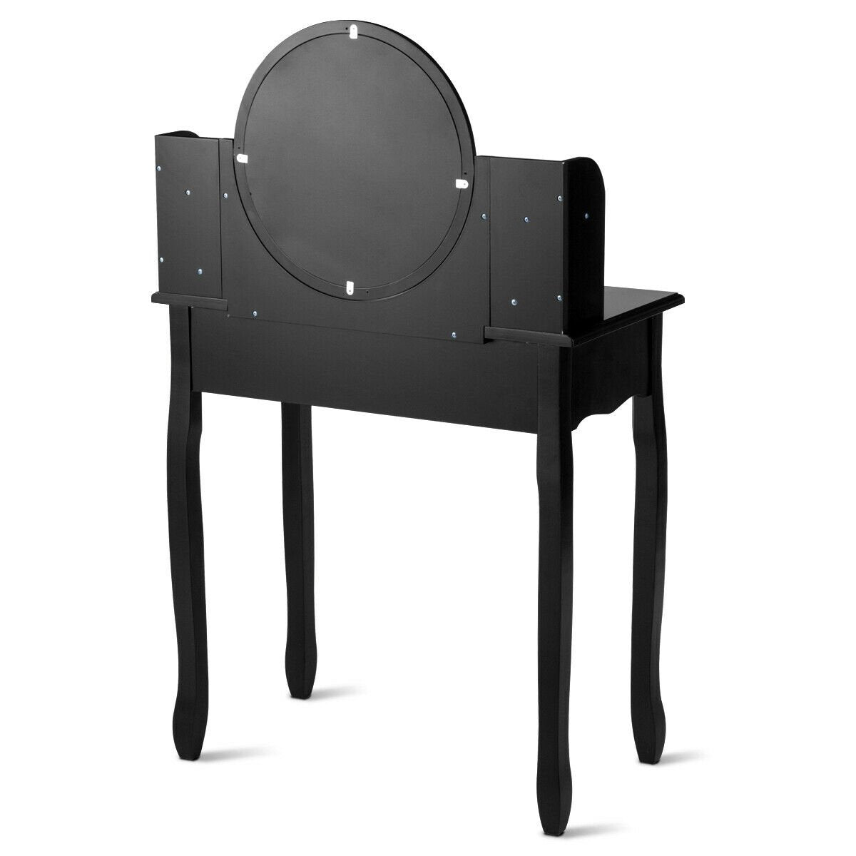 Makeup Vanity Table Set Girls Dressing Table with Drawers Oval Mirror, Black - Gallery Canada