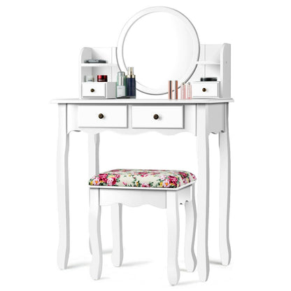 Makeup Vanity Table Set Girls Dressing Table with Drawers Oval Mirror, White Makeup Vanities   at Gallery Canada