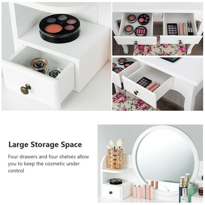 Makeup Vanity Table Set Girls Dressing Table with Drawers Oval Mirror, White Makeup Vanities   at Gallery Canada