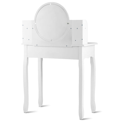 Makeup Vanity Table Set Girls Dressing Table with Drawers Oval Mirror, White Makeup Vanities   at Gallery Canada