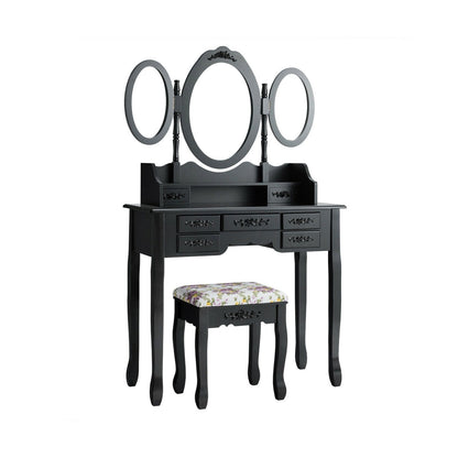 7 Drawer Tri-Folding Mirror Dressing Vanity Makeup Set, Black Makeup Vanities   at Gallery Canada