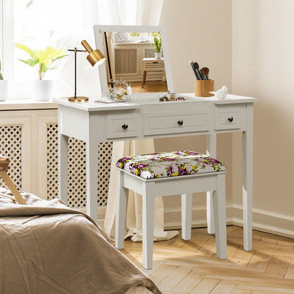 Vanity Dressing Table Set with Flip Top Mirror and 3 Drawers, White - Gallery Canada