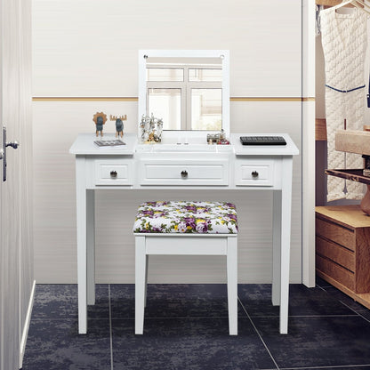 Vanity Dressing Table Set with Flip Top Mirror and 3 Drawers, White Makeup Vanities   at Gallery Canada