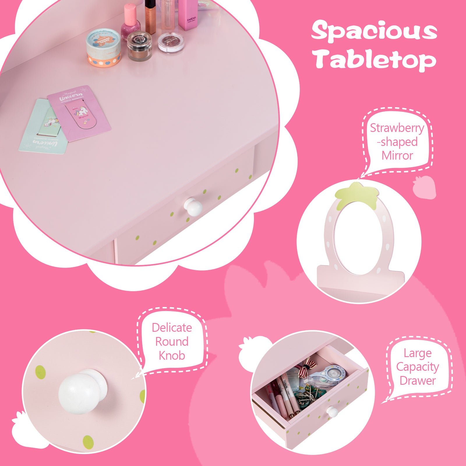 2-in-1 Children Vanity Table Stool Set with Mirror, Pink Kids Vanities at Gallery Canada